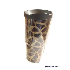 Tervis Tumbler 24 OZ Giraffe Pattern With Brown Lid Made in USA Hot Cold